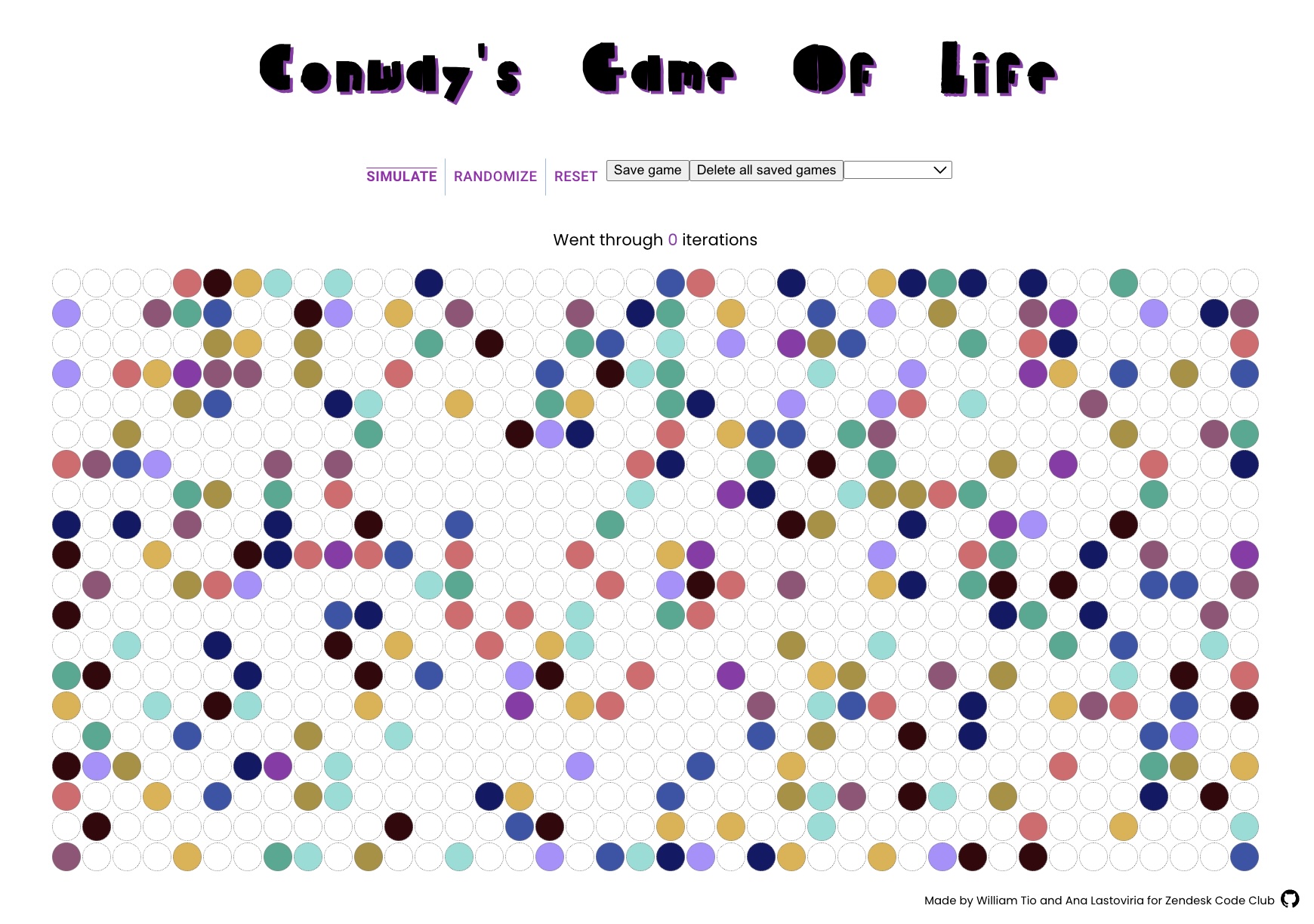 Game of Life web page screenshot