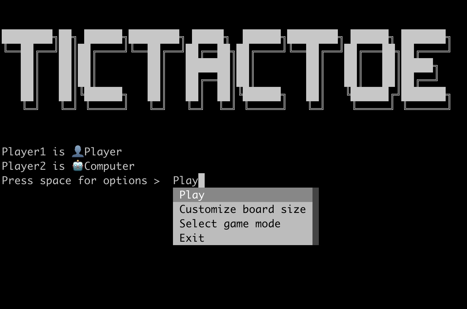 tictactoe running screenshot