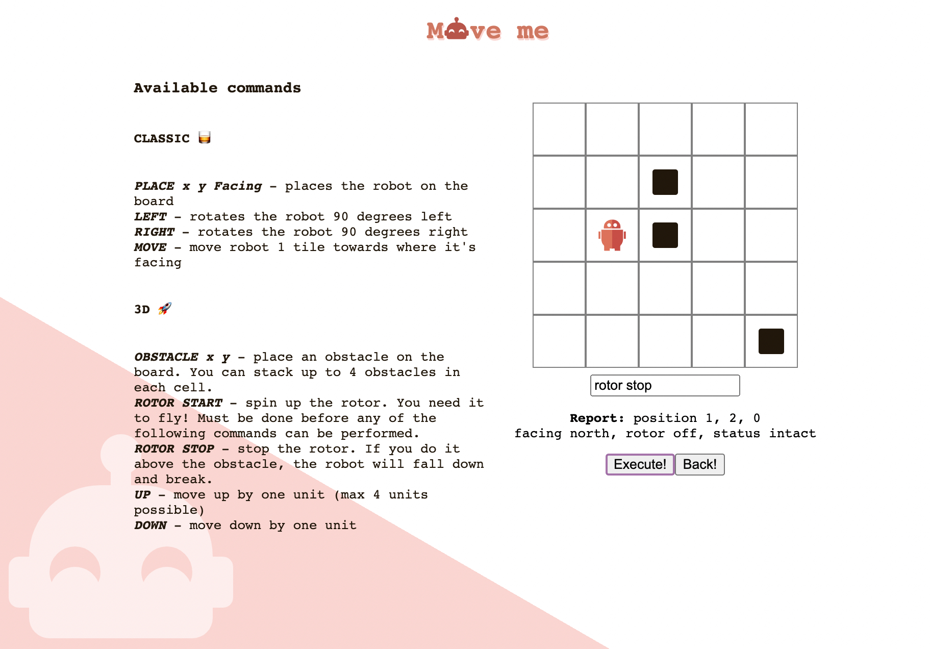 Toy Robot web page screenshot